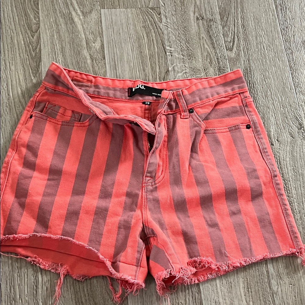 BDG Coral and Pink Striped Jean Shorts